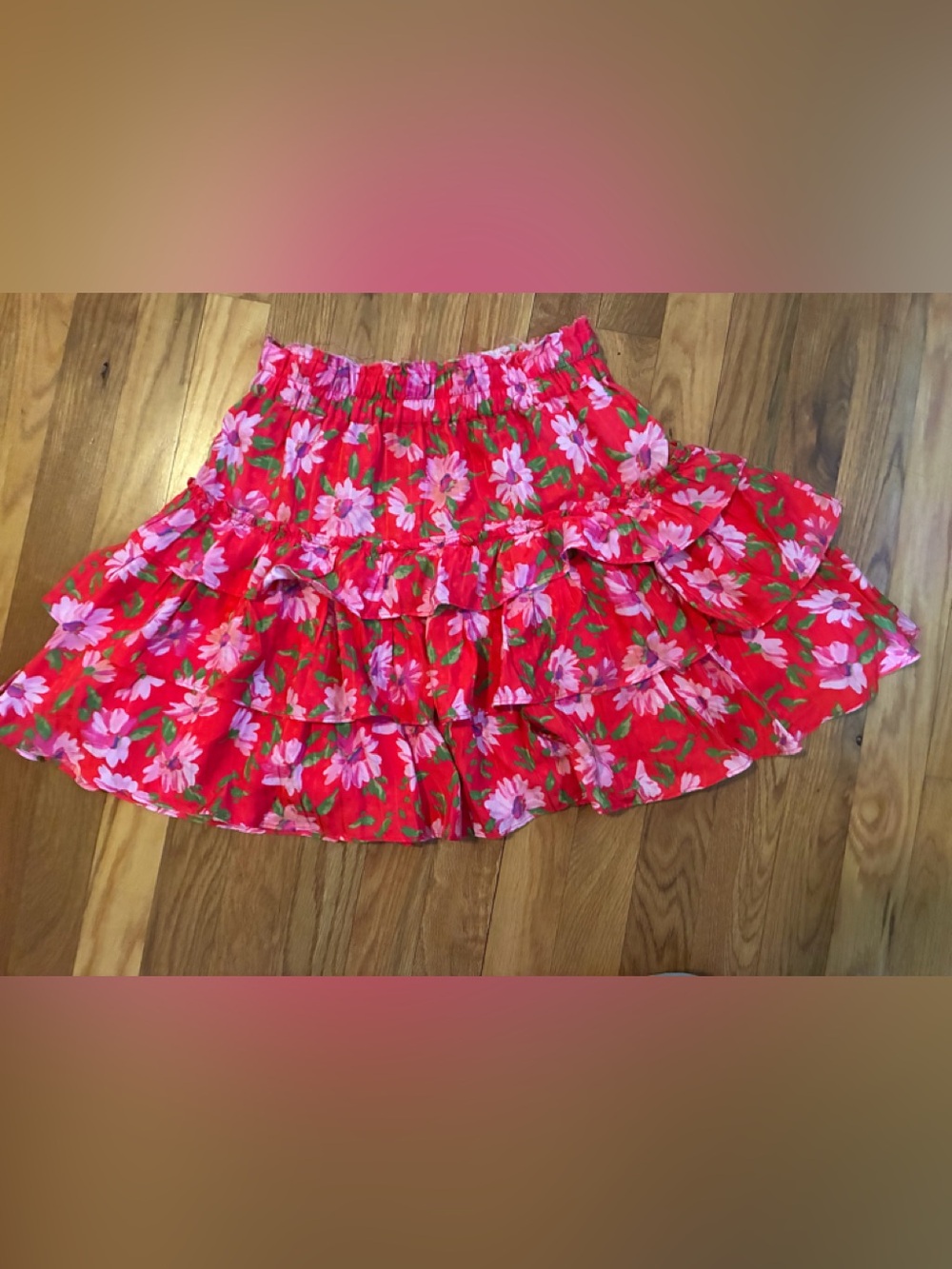 LoveShackFancy Red Floral Ruffle Mini Skirt - Picture 2 of 5
